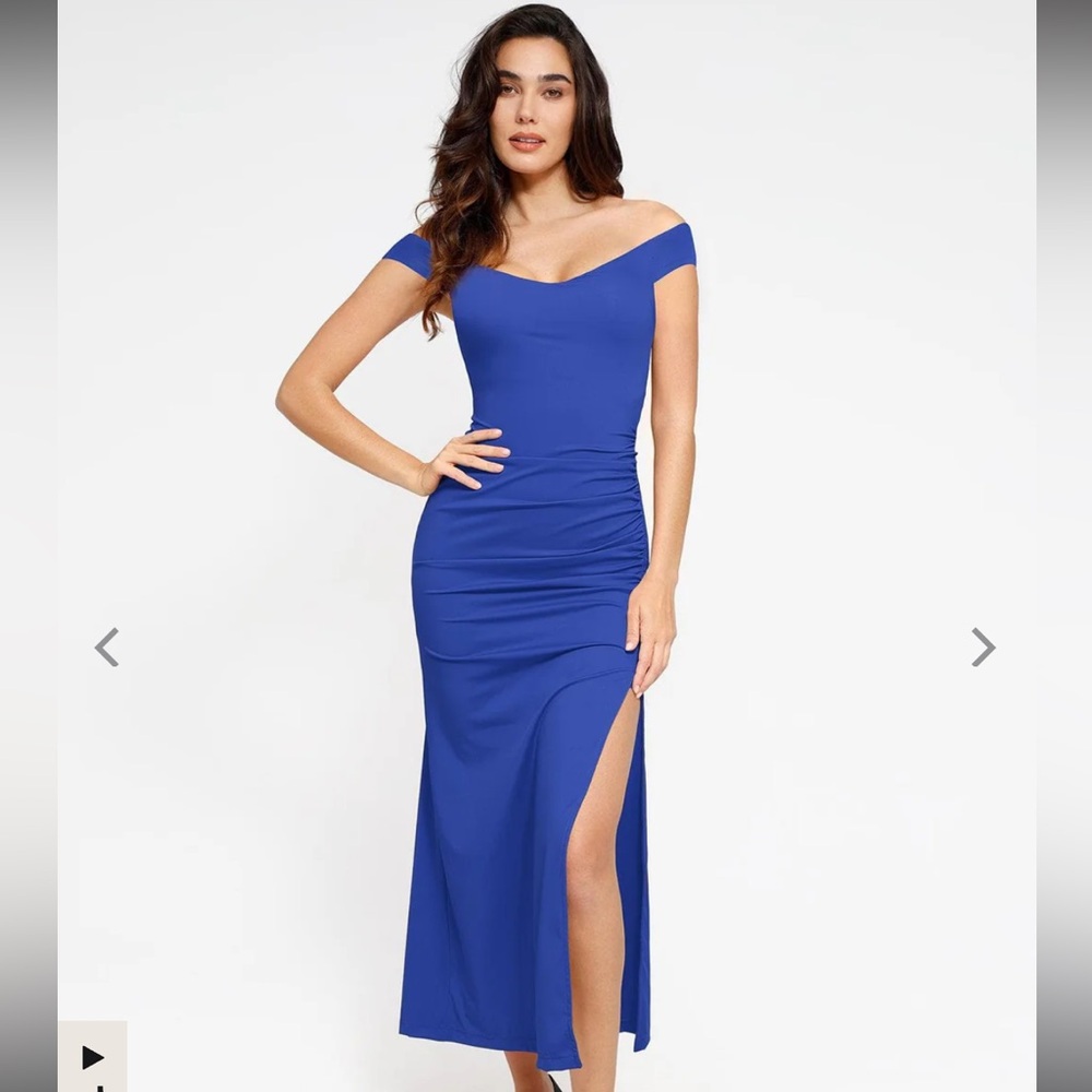 Popilush Shapewear Off-the-Shoulder Side Slit Slimming Maxi Dress